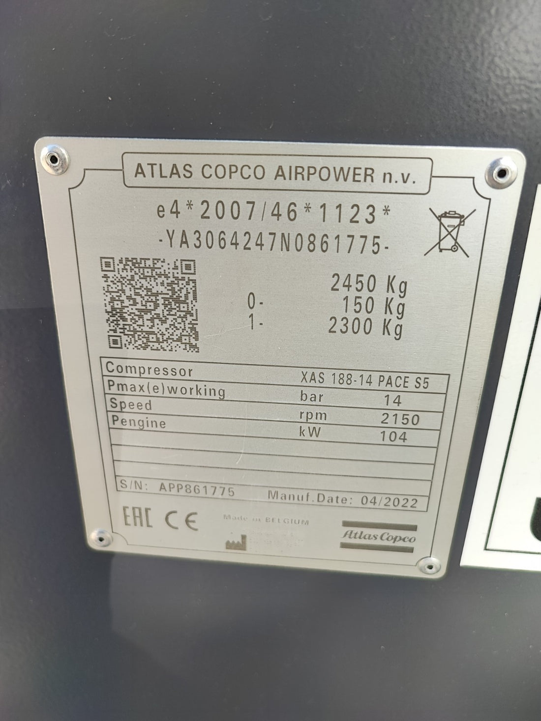 Atlas Copco XAS 188-14 JD Kompressor